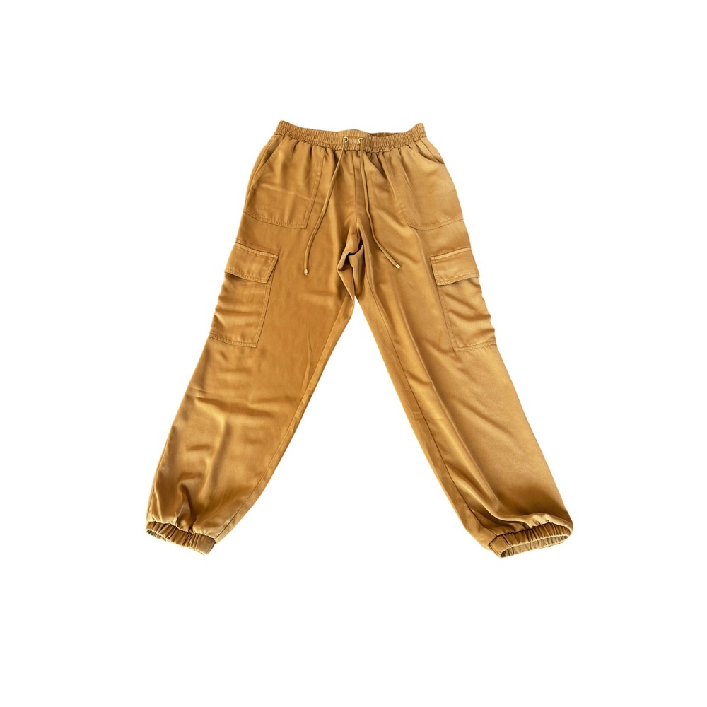 Michael Kors Women High Waisted Cargo Joggers Camel Tan Utility Pants SZ M NWT